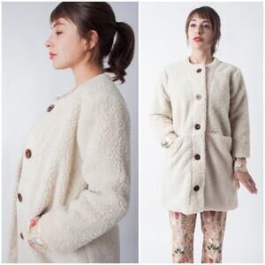 LOUP NYC Carly Faux Shearling Jacket Ivory Size Small